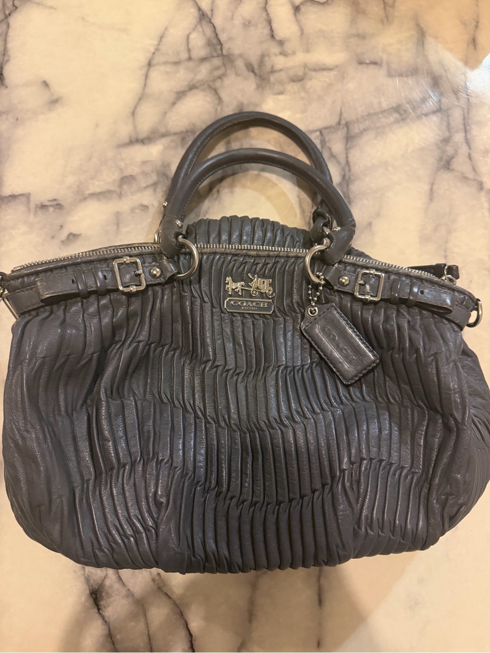 Coach Grey Pleated Leather Shoulder Bag with Hang Tag